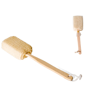 Esponja de baño con mango de madera, fibra de sisal, cepillo de ducha de mano, mango largo, masaje o exfoliación de cuerpo, 37 cm