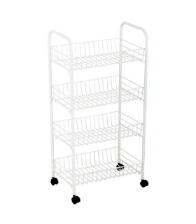 Carrito verdulero blanco metálico con ruedas y 4 cestas 86 x 37 x 25 cm, carro portaobjetos, organizador de alimentos, 4 estantes multiusos, ideal para cocina, aseo, salón, garaje