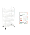 Carrito verdulero blanco metálico con ruedas y 4 cestas 86 x 37 x 25 cm, carro portaobjetos, organizador de alimentos, 4 estantes multiusos, ideal para cocina, aseo, salón, garaje