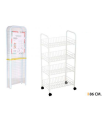 Carrito verdulero blanco metálico con ruedas y 4 cestas 86 x 37 x 25 cm, carro portaobjetos, organizador de alimentos, 4 estantes multiusos, ideal para cocina, aseo, salón, garaje