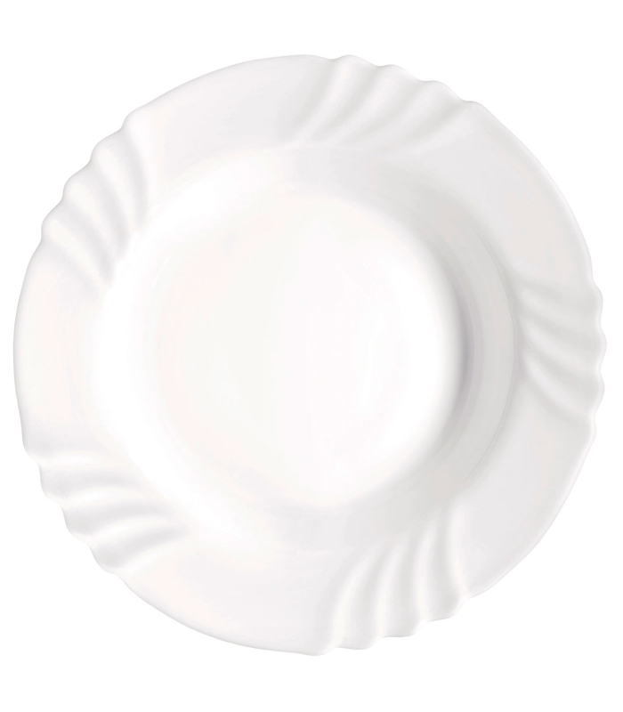 Tradineur - Plato hondo de vidrio opal modelo "Ebro", extra resistente, vajilla de cocina, apto para lavavajillas y microondas (Blanco, Ø 23,3 cm)