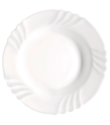 Tradineur - Plato hondo de vidrio opal modelo "Ebro", extra resistente, vajilla de cocina, apto para lavavajillas y microondas (Blanco, Ø 23,3 cm)