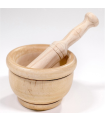 Tradineur - Mortero de madera natural - Incluye mazo de 16 cm - Machacador manual de cocina para moler ajo, especias y hierbas - 12 x 8 cm