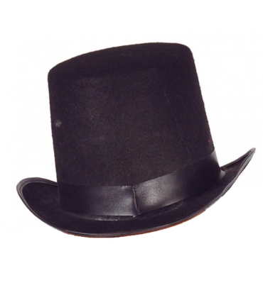 Clásico sombrero chistera alta de fieltro color negro para jóvenes y adultos para carnaval, halloween y celebraciones. Tamaño 18 x 29 x 32 cm