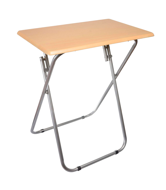 Tradineur - Mesa auxiliar plegable de madera y estructura metálica, 70 x 60 x 40 cm, patas tubulares, conteras antideslizantes, mesa portátil multiusos, jardín, patio, camping, picnic