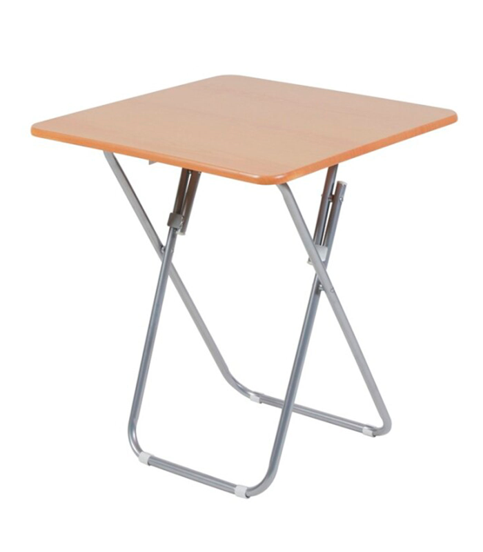 Tradineur - Mesa auxiliar plegable de madera y estructura metálica, 60 x 60 cm, patas tubulares, mesa portátil multiusos, jardín, patio, camping, picnic