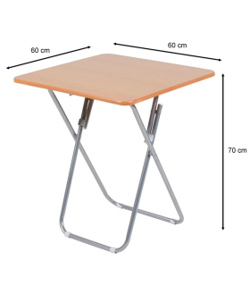 Tradineur - Mesa auxiliar plegable de madera y estructura metálica, 60 x 60 cm, patas tubulares, mesa portátil multiusos, jardín, patio, camping, picnic