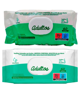 Tradineur - Toallitas para limpieza corporal adulta - Sin ingredientes de origen animal - Incluye 60 Toallas - 30 x 20 cm.