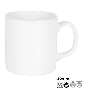 Tradineur - Taza de cerámica para desayuno, café, infusiones, diseño clásico, apta para lavavajillas y microondas (Blanco - 300 ml - 9,5 x 8,2 cm)