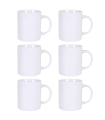 Tradineur - Pack de 6 tazas de cerámica para desayuno, café, infusiones, diseño clásico, aptas para lavavajillas y microondas (Blanco - 300 ml - 9,5 x 8,2 cm)