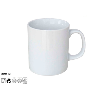 Tradineur - Pack de 6 tazas de cerámica para desayuno, café, infusiones, diseño clásico, aptas para lavavajillas y microondas (Blanco - 300 ml - 9,5 x 8,2 cm)