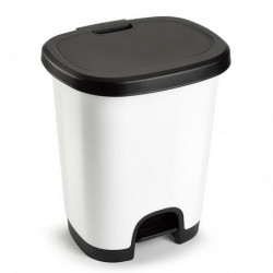 Tradineur - Cubo de basura con pedal - Fabricado en Plástico - Capacidad de 27 Litros - 45 x 38 x 32 cm - Color Blanco y Negro