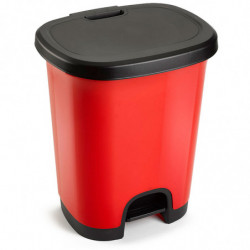 Tradineur - Cubo de basura con pedal - Fabricado en Plástico - Capacidad de 27 Litros - 45 x 38 x 32 cm - Color Rojo y Negro