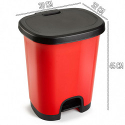 Tradineur - Cubo de basura con pedal - Fabricado en Plástico - Capacidad de 27 Litros - 45 x 38 x 32 cm - Color Rojo y Negro