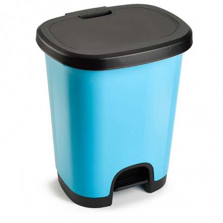 Tradineur - Cubo de basura con pedal - Fabricado en Plástico - Capacidad de 27 Litros - 45 x 38 x 32 cm - Color Azul y Negro