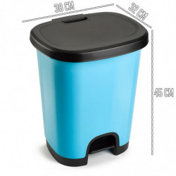 Tradineur - Cubo de basura con pedal - Fabricado en Plástico - Capacidad de 27 Litros - 45 x 38 x 32 cm - Color Azul y Negro
