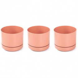 Tradineur - Pack de 3 Macetas con plato integrado - Fabricado en Plástico - Ideales para salones, cocinas, dormitorios, y baños