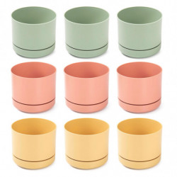 Tradineur - Pack de 3 Macetas con plato integrado - Fabricado en Plástico - Ideales para salones, cocinas, dormitorios, y baños
