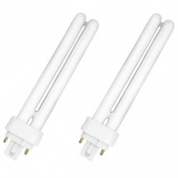 Tradineur - Pack de 2 bombillas de bajo consumo, 2 pines y 2 tubos, G24D-3, 26W equivalente a 130W, 1350 lúmenes, 6400K, luz bla