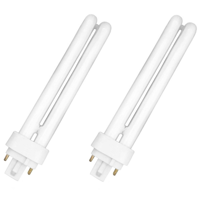 Tradineur - Pack de 2 bombillas de bajo consumo, 2 pines y 2 tubos, G24D-3, 26W equivalente a 130W, 1350 lúmenes, 6400K, luz bla Tradineur - Pack de 2 bombillas de bajo consumo, 2 pines y 2 tubos, G24D-3, 26W equivalente a 130W, 1350 lúmenes, 6400K, luz bla