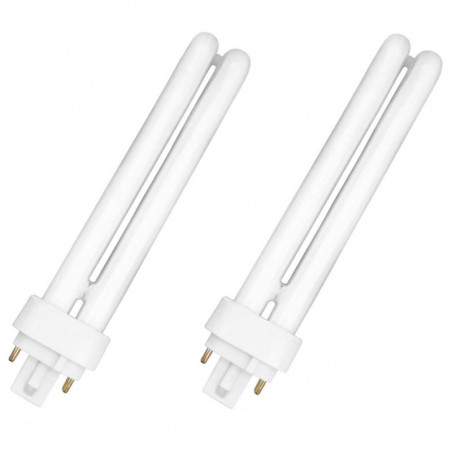 Tradineur - Pack de 2 bombillas de bajo consumo, 2 pines y 2 tubos, G24D-3, 26W equivalente a 130W, 1350 lúmenes, 6400K, luz bla