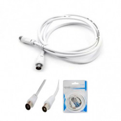 Tradineur - Cable para antena de Televisión - Longitud de 10 Metros - Salidas macho y Hembra - Cable Coaxial - Color Blanco
