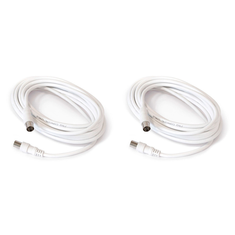 Tradineur - Cable para antena de Televisión - Longitud de 2 Metros - Salidas macho y Hembra - Cable coaxial - Color Blanco Tradineur - Cable para antena de Televisión - Longitud de 2 Metros - Salidas macho y Hembra - Cable coaxial - Color Blanco