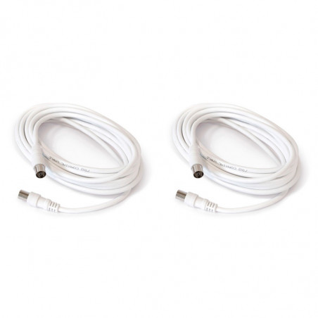 Tradineur - Cable para antena de Televisión - Longitud de 2 Metros - Salidas macho y Hembra - Cable coaxial - Color Blanco