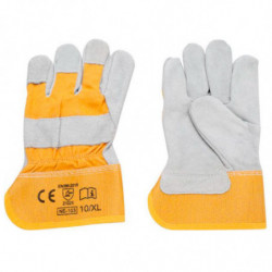 Tradineur - Guantes de trabajo, tela y cuero resistente, protección, bricolaje, seguridad, jardinería (Gris y naranja - Talla 10