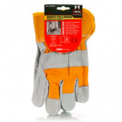 Tradineur - Guantes de trabajo, tela y cuero resistente, protección, bricolaje, seguridad, jardinería (Gris y naranja - Talla 10