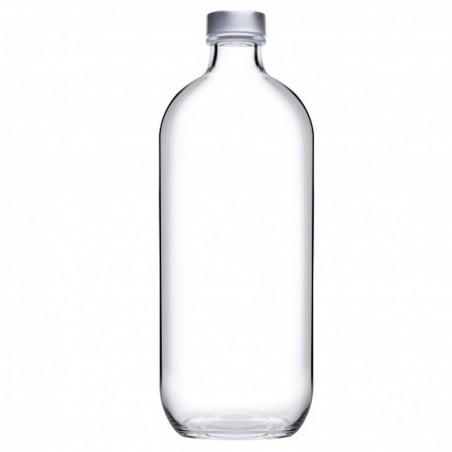 Tradineur - Botella de vidrio con tapón cromado PSB, agua fría o caliente, bebidas, té helado, limonada, frigorífico, camping (1