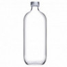 Tradineur - Botella de vidrio con tapón cromado PSB, agua fría o caliente, bebidas, té helado, limonada, frigorífico, camping (1