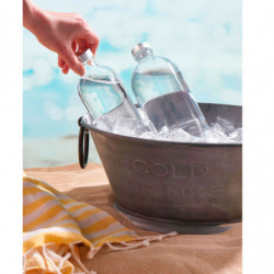 Tradineur - Botella de vidrio con tapón cromado PSB, agua fría o caliente, bebidas, té helado, limonada, frigorífico, camping (1