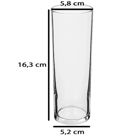 Tradineur - Set de 24 vasos de tubo de cristal, base gruesa, aptos para lavavajillas, agua, bebidas, refrescos, 16,3 x 5,8 cm, 3