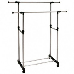 Tradineur - Perchero burro doble extensible con ruedas, acero y plástico, altura y anchura regulables, fácil montaje, 85-140 x 9