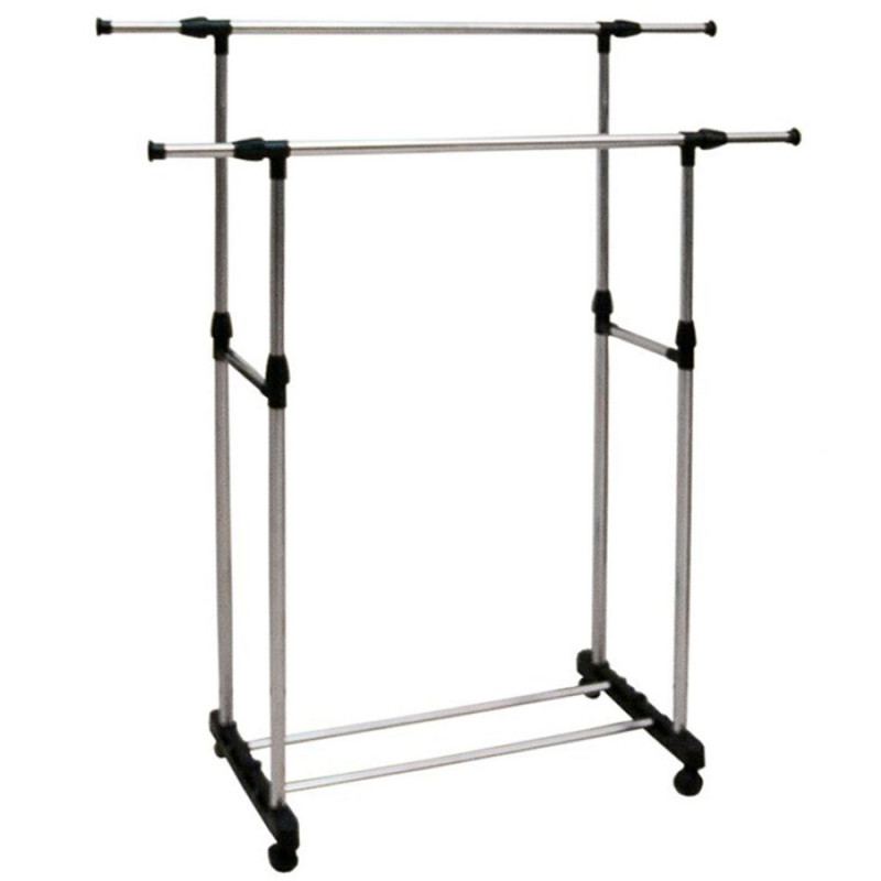 Tradineur - Perchero burro doble extensible con ruedas, acero y plástico, altura y anchura regulables, fácil montaje, 85-140 x 9 Tradineur - Perchero burro doble extensible con ruedas, acero y plástico, altura y anchura regulables, fácil montaje, 85-140 x 9