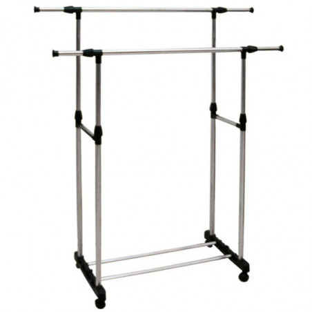 Tradineur - Perchero burro doble extensible con ruedas, acero y plástico, altura y anchura regulables, fácil montaje, 85-140 x 9