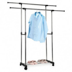 Tradineur - Perchero burro doble extensible con ruedas, acero y plástico, altura y anchura regulables, fácil montaje, 85-140 x 9