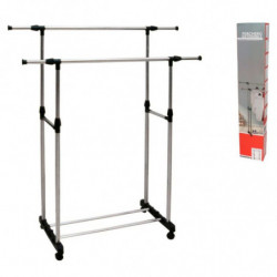 Tradineur - Perchero burro doble extensible con ruedas, acero y plástico, altura y anchura regulables, fácil montaje, 85-140 x 9
