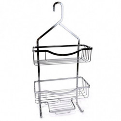 Tradineur - Estantería de baño de metal cromado, 3 niveles y gancho para colgar, organizador de productos de aseo, higiene, pare