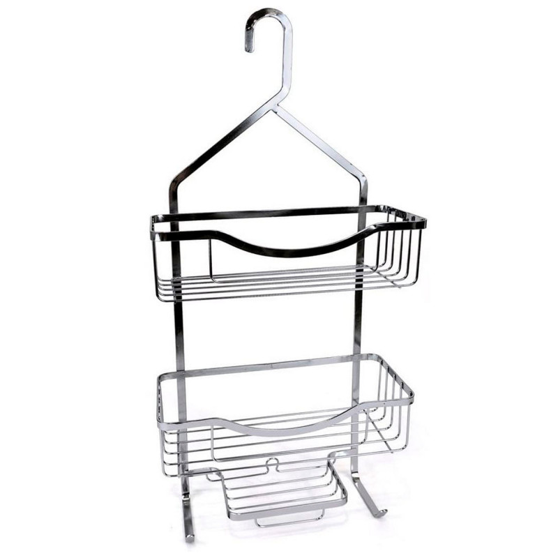 Tradineur - Estantería de baño de metal cromado, 3 niveles y gancho para colgar, organizador de productos de aseo, higiene, pare Tradineur - Estantería de baño de metal cromado, 3 niveles y gancho para colgar, organizador de productos de aseo, higiene, pare