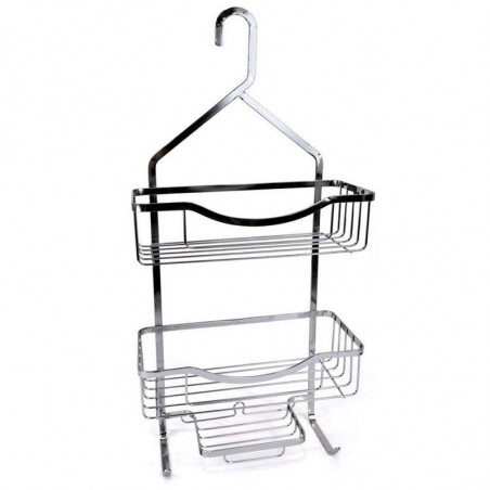 Tradineur - Estantería de baño de metal cromado, 3 niveles y gancho para colgar, organizador de productos de aseo, higiene, pare