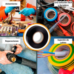 Tradineur - Pack de 3 cintas aislantes adhesivas, pvc, instalaciones eléctricas, reparar, proteger y agrupar cables, bricolaje (