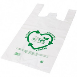 Tradineur - Pack de 25 bolsas de plástico tipo camiseta, reutilizables, gran resistencia, cumplen normativa, aptas para uso alim