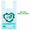 Tradineur - Pack de 25 bolsas de plástico tipo camiseta, reutilizables, gran resistencia, cumplen normativa, aptas para uso alim