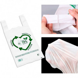 Tradineur - Pack de 25 bolsas de plástico tipo camiseta, reutilizables, gran resistencia, cumplen normativa, aptas para uso alim