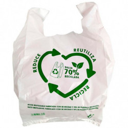 Tradineur - Pack de 25 bolsas de plástico tipo camiseta, reutilizables, gran resistencia, cumplen normativa, aptas para uso alim