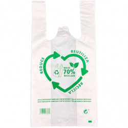 Tradineur - Pack de 25 bolsas de plástico tipo camiseta, reutilizables, gran resistencia, cumplen normativa, aptas para uso alim