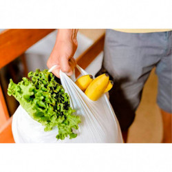 Tradineur - Pack de 25 bolsas de plástico tipo camiseta, reutilizables, gran resistencia, cumplen normativa, aptas para uso alim