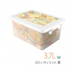 Tradineur - Caja de almacenamiento - Diseño de Mapa Mundi - Capacidad de 3,7 Litros - Fabricado en España - Contenedor para alma